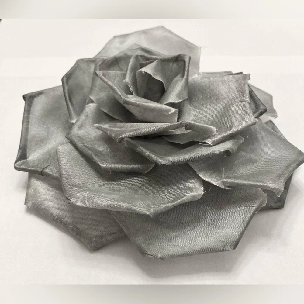 Grey Taffeta Layered Flower Petals Elegant Romantic Versatile Hair Clip & Pin